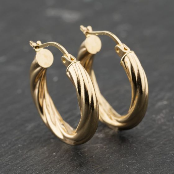 Second Hand 9ct Yellow Gold 22mm Twisted Hoop Earrings 41173797