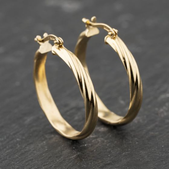 Second Hand 9ct Yellow Gold 22mm Twisted Hoop Earrings 41173798