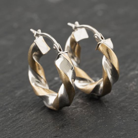 Second Hand 9ct Two Colour Gold 19mm Twisted Hoop Earrings 41173799