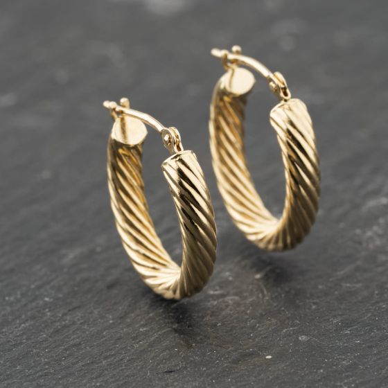 Second Hand 9ct Yellow Gold 17.8mm Twisted Hoop Earrings 41173800