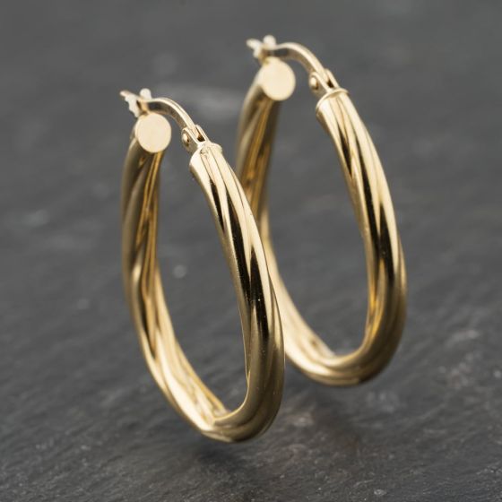 Second Hand 9ct Yellow Gold 28.8mm Twisted Hoop Earrings 41173801