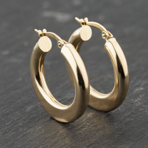 Second Hand 9ct Yellow Gold 24mm Plain Creole Earrings 41173806