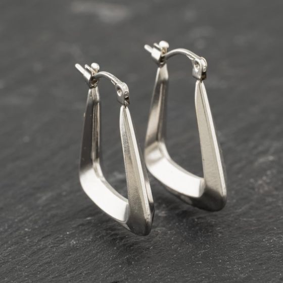 Second Hand 9ct White Gold 21.3mm Plain Oblong Hoop Earrings 41173809