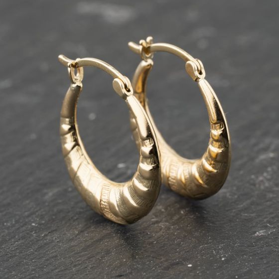 Second Hand 9ct Yellow Gold 21mm Patterned Creole Earrings 41173817