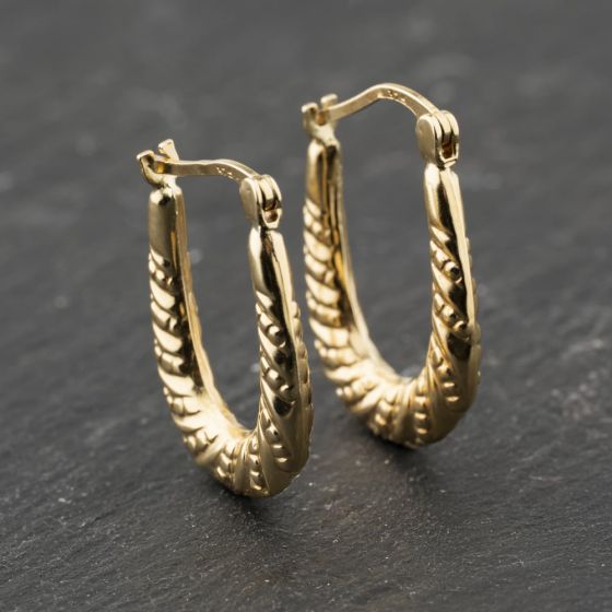 Second Hand 9ct Yellow Gold 20.3mm Patterned Creole Earrings 41173820