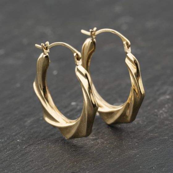 Second Hand 9ct Yellow Gold 21mm Twisted Creole Earrings 41173821