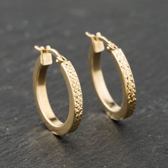 Second Hand Yellow Gold 20mm Patterned Hoop Earrings 41173838