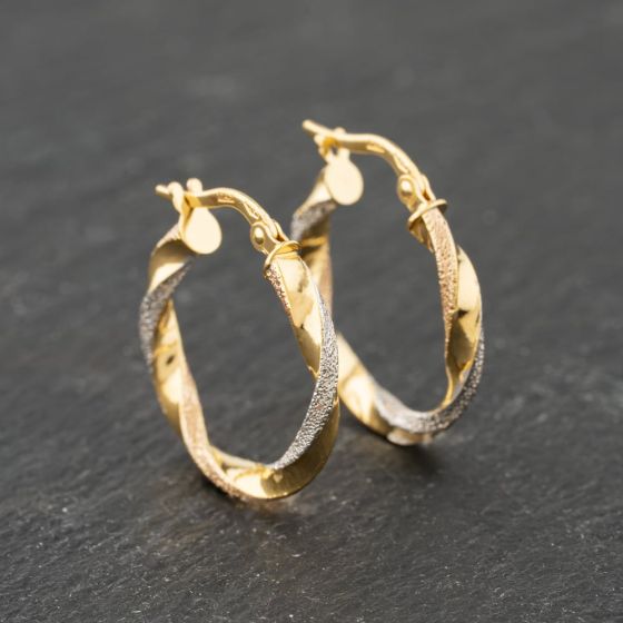 Second Hand Two Colour Gold 21mm Twist Hoop Earrings 41173839
