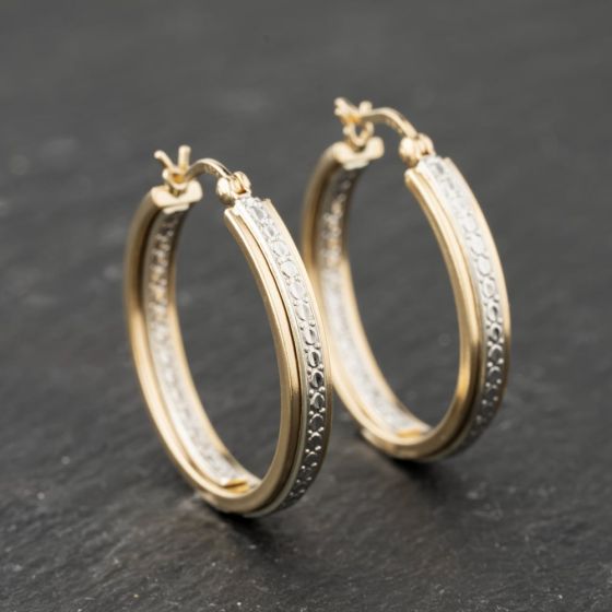 Second Hand 9ct Two Colour Gold 25mm Hoop Earrings 41173840