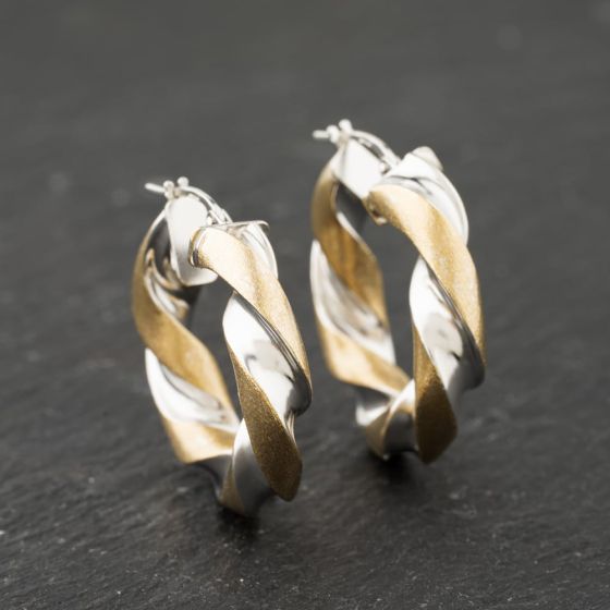 Second Hand 9ct Two Colour Gold 28mm Twist Hoop Earrings 41173842