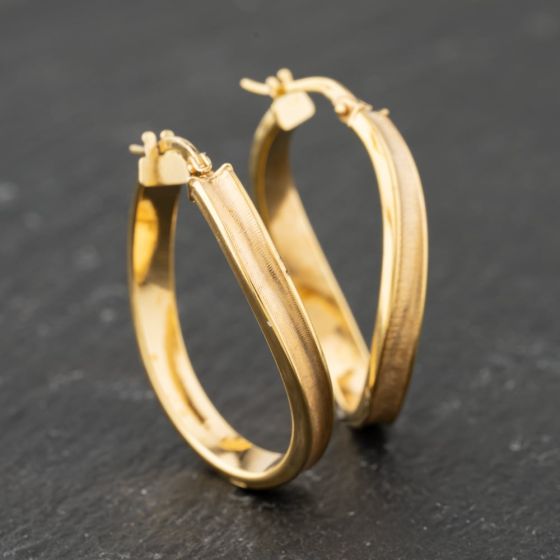 Second Hand 9ct Yellow Gold 30mm Wave Hoop Earrings 41173844