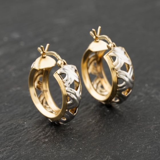 Second Hand 9ct Two Colour Gold 20mm Openwork Hoop Earrings 41173852