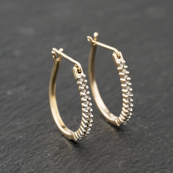 Second Hand Yellow Gold 20mm 0.07ct Diamond Set Hoop Earrings 41173853