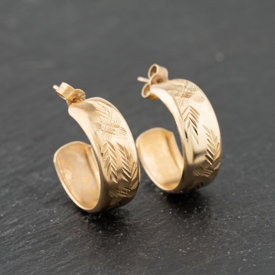 Second Hand 9ct Yellow Gold 21mm Half Hoop Earrings 41173856