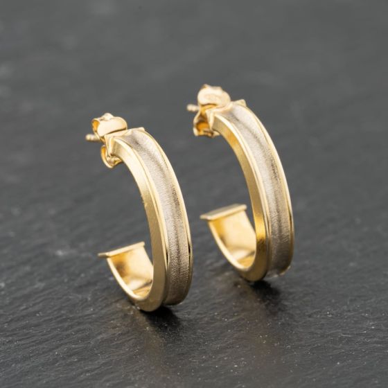 Second Hand Yellow Gold 18mm Patterned Half Hoop Earrings 41173858