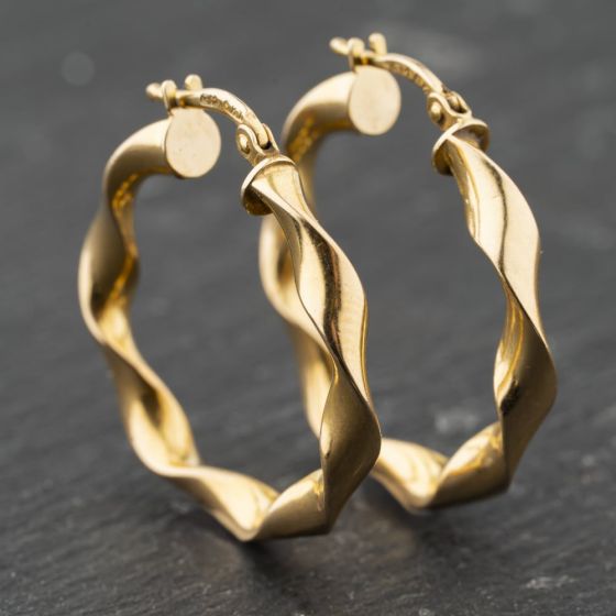 Second Hand 9ct Yellow Gold 28.2mm Twisted Hoop Earrings 41173873