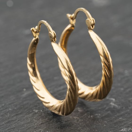 Second Hand 9ct Yellow Gold 24.6mm Swirls Creole Earrings 41173878