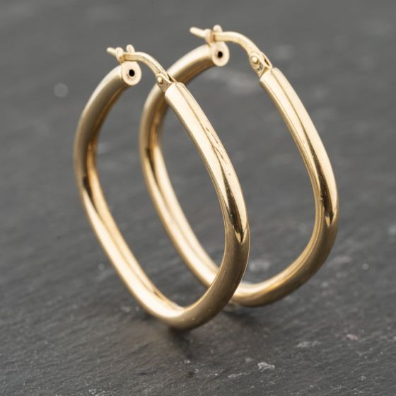 Second Hand 9ct Yellow Gold 35.3mm Plain Hoop Earrings 41173880