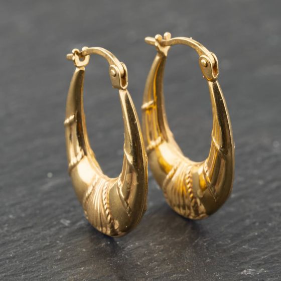 Second Hand 9ct Yellow Gold 23mm Patterned Creole Earrings 41173889