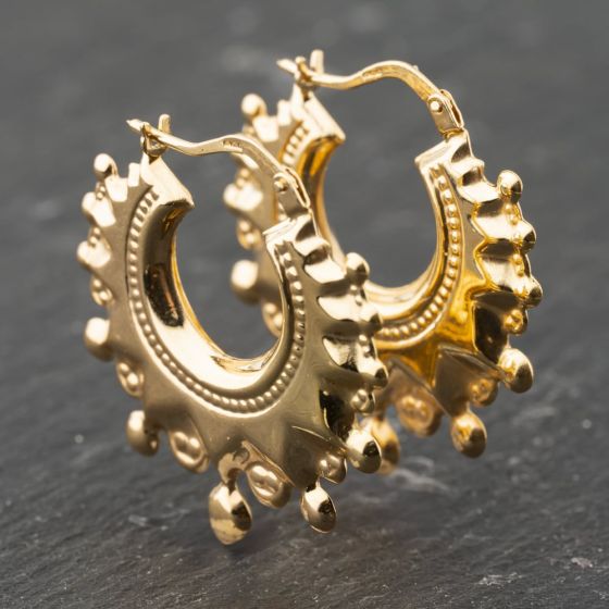 Second Hand 9ct Yellow Gold 29mm Spikey Creole Earrings 41173896