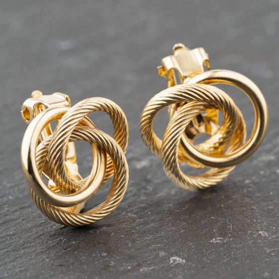 Second Hand 9ct Yellow Gold 15.5mm Swirl Clip On Earrings 41173904