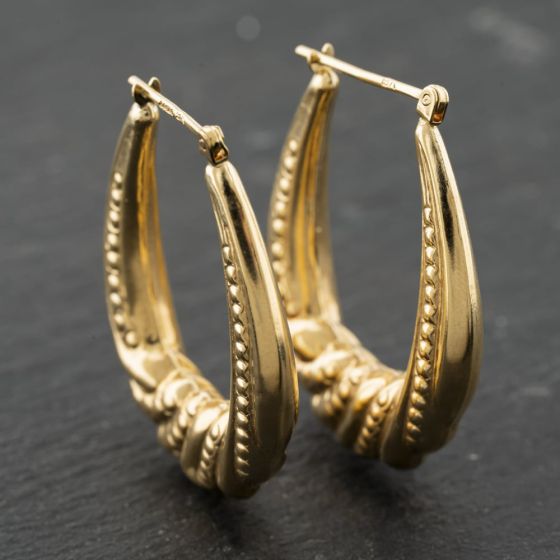 Second Hand 9ct Yellow Gold 34mm Oval Patterned Creole Earrings 41173924