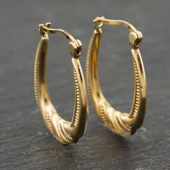 Second Hand Yellow Gold 22.6mm Oval Patterned Creole Earrings 41173927