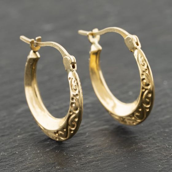 Second Hand Yellow Gold 19mm Patterned Creole Earrings 41173939