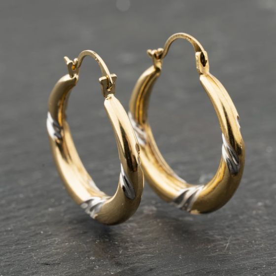 Second Hand Two Colour Gold 24.4mm Patterned Creole Earrings 41173941