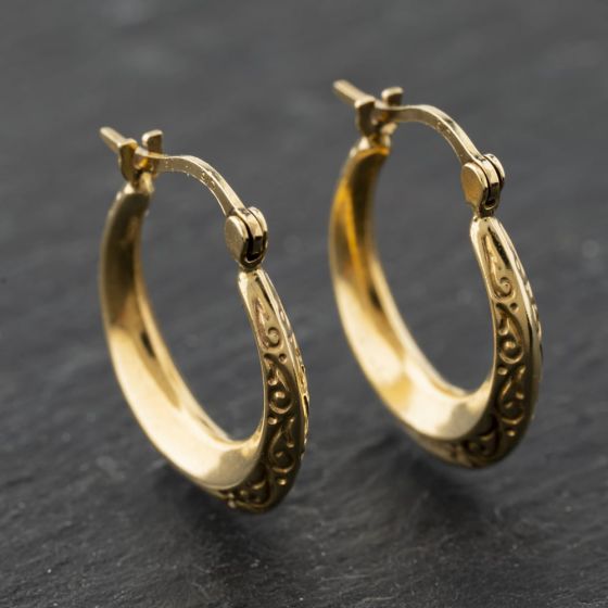 Second Hand Yellow Gold 18.2mm Swirl Pattern Creole Earrings 41173943