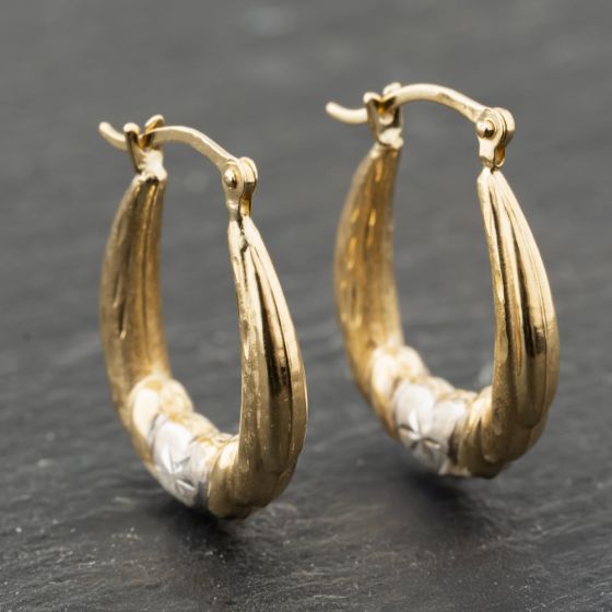 Second Hand Two Colour Gold 18mm Heart Design Patterned Creole Earrings 41173951