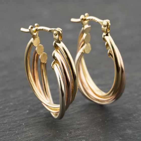 Second Hand Three Colour Gold 22.5mm Three Row Creole Earrings 41173952