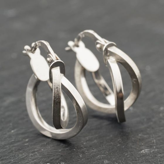 Second Hand 9ct White Gold 17mm Double Crossover Hoop Earrings 41173958