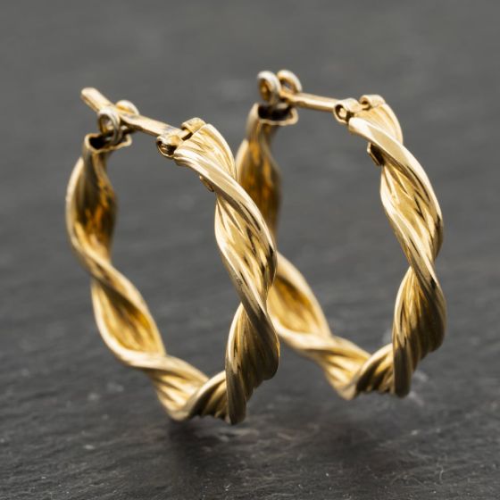Second Hand 9ct Yellow Gold 20mm Twist Hoop Earrings 41173959