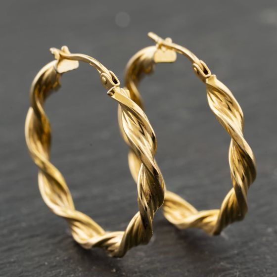 Second Hand 9ct Yellow Gold 25mm Twist Hoop Earrings 41173960