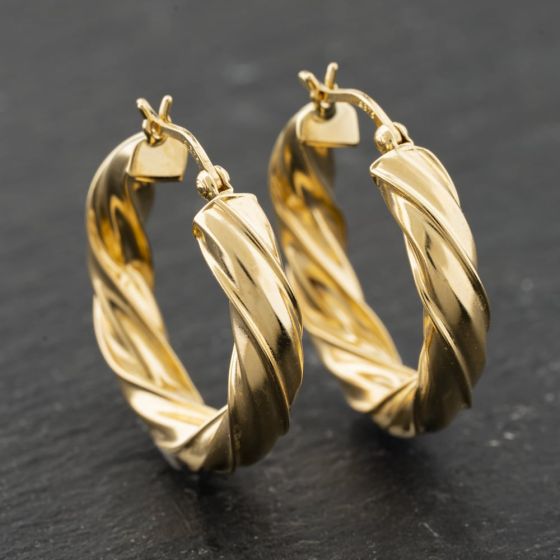 Second Hand Yellow Gold 25mm Twist Hoop Earrings 41173968