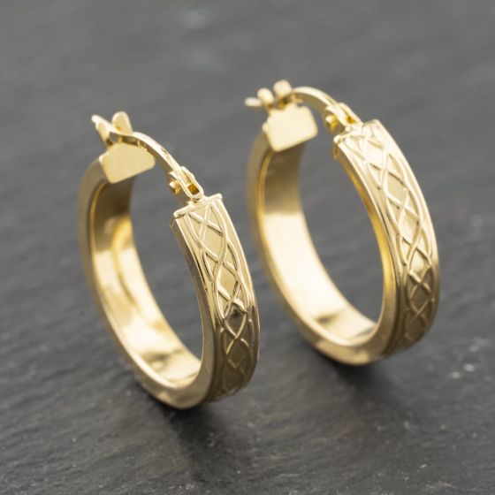 Second Hand Yellow Gold 20mm Celtic Design Hoop Earrings 41173975