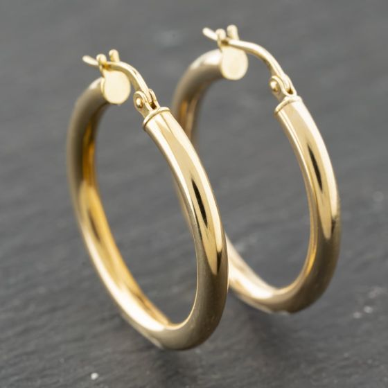 Second Hand Yellow Gold 27mm Plain Hoop Earrings 41173979