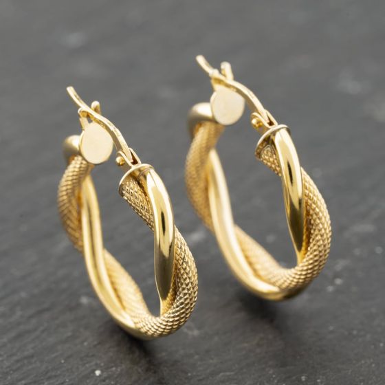 Second Hand 9ct Yellow Gold 22mm Twist Hoop Earrings 41173983