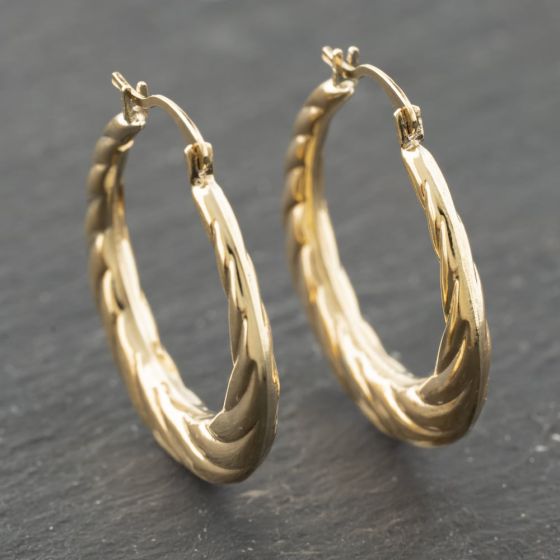 Second Hand Yellow Gold 18mm Patterned Creole Earrings 41173986