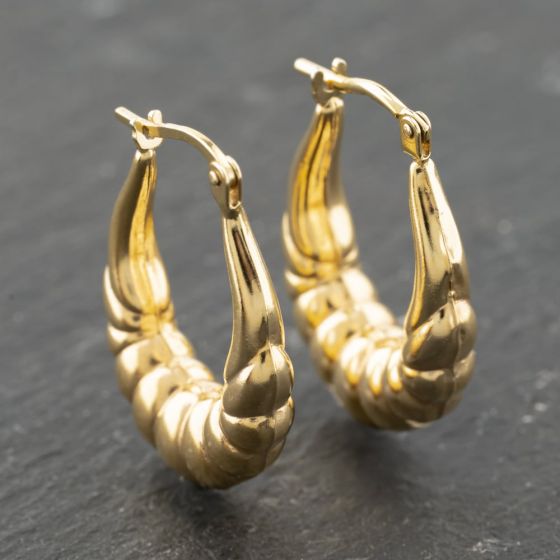 Second Hand Yellow Gold 24mm Patterned Creole Earrings 41173987