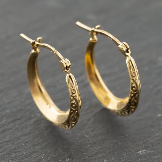 Second Hand Yellow Gold 23mm Patterned Creole Earrings 41173988