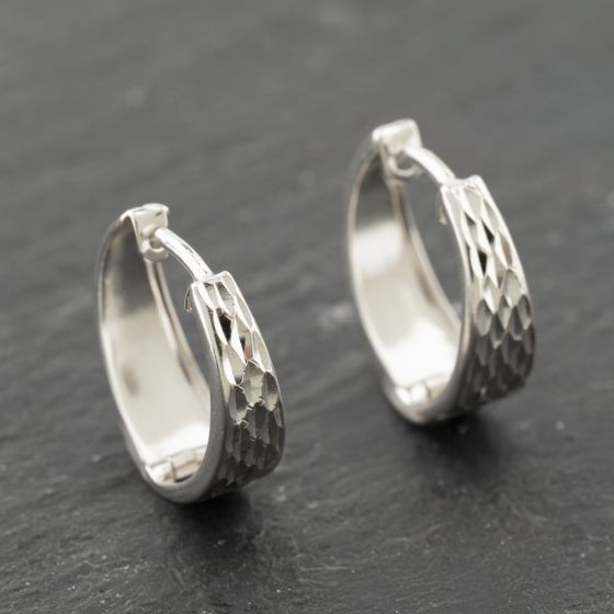 Second Hand White Gold 13mm Patterned Creole Earrings 41173995