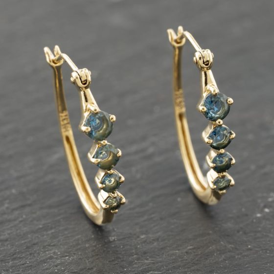 Second Hand 9ct Yellow Gold 22mm Blue Topaz Set Hoop Earrings 41173998
