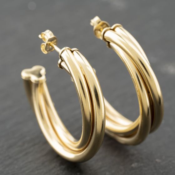 Second Hand 9ct Yellow Gold 33mm Twist Half Hoop Earrings 41173999