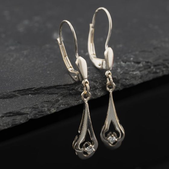 Second Hand 18ct White Gold 37.3mm 0.06ct Diamond Dropper Earrings 41174009