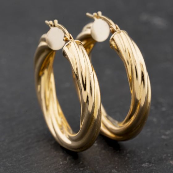 Second Hand 9ct Yellow Gold 28.5mm Twist Hoop Earrings 41174013