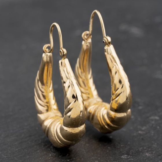 Second Hand Vintage Yellow Gold 34mm Embossed Creole Earrings 41174016