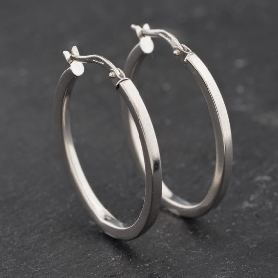 Second Hand 9ct White Gold 31mm Plain Oval Hoop Earrings 41174017