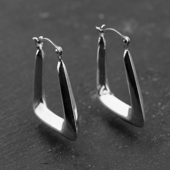 Second Hand White Gold 21mm Square Creole Earrings 41174036